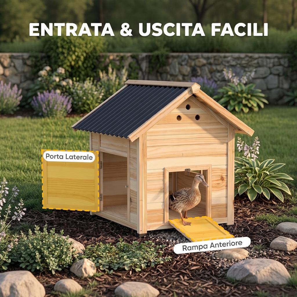 Outdoor Duck House with Ramp, Removable Bottom and Ventilation Holes, 78x90x92 cm, Wood