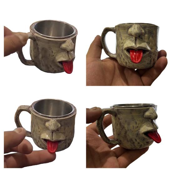 Tazza Classica con Lingua che Esce con Interno in Acciaio Inox Tazza da Caffè Tè in Ceramica Design Creativo Faccina Divertente Articoli da Tavola Regalo Scherzoso Unico per Amici
