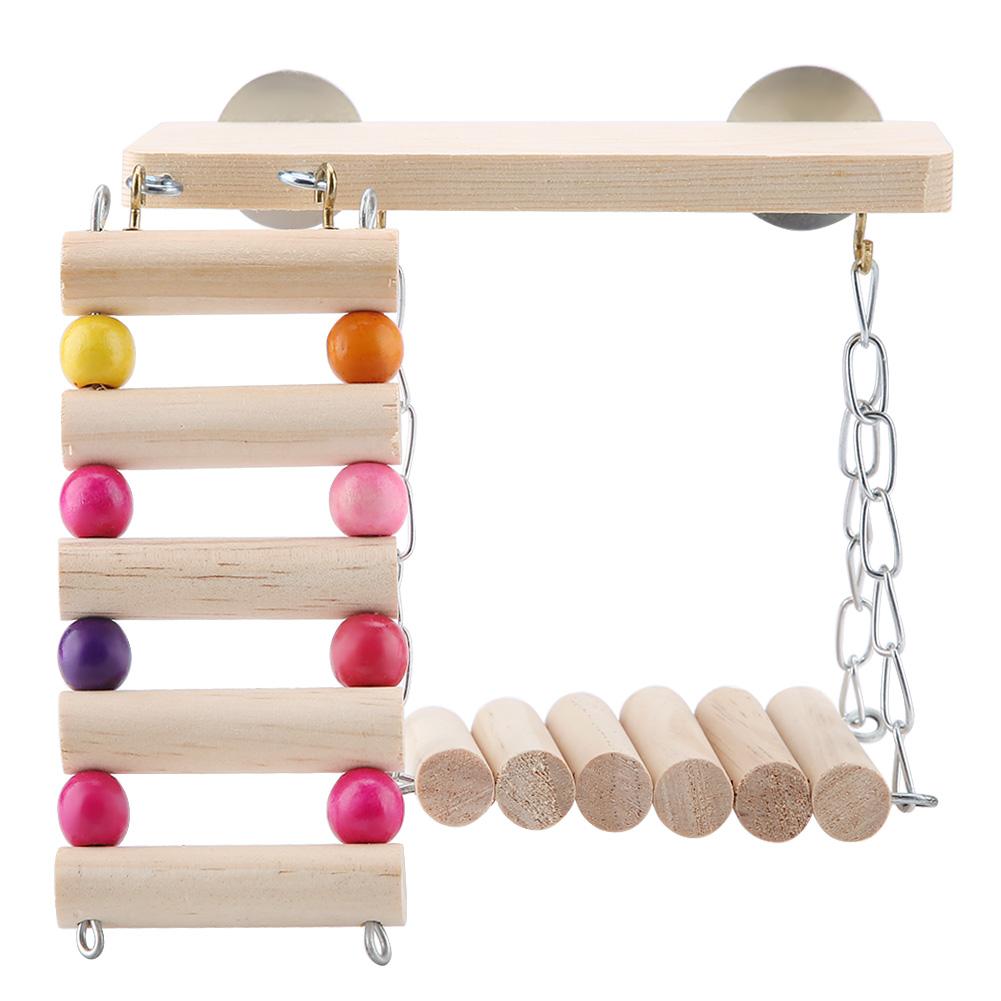3pcs Wooden Parrot Squirrel Bird Toy Springboard Swing Ladder Cage Accessories