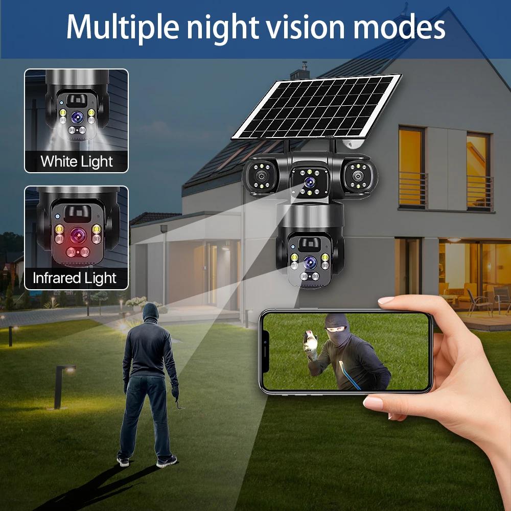 V380 PRO HD 15MP Outdoor Solar Camera Three Lens 4G SIM Camera Waterproof Two-way Intercom Mobile Tracking PIR Security Camera