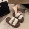 Fairy wind thick bottom fluffy drag girl wearing ins trendy small fragrant wind 2025 new autumn and winter French lazy cotton slippers
