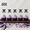Glitter Black Cake Topper 8 Pcs Halloween Cupcake Picks, Spooky Skull Party Accessory Toppers, Gothic Birthday Decoration for Supplies