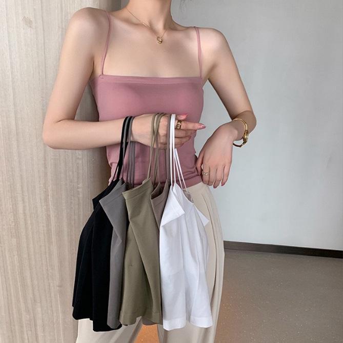 Women's Solid Color Camisole with Built-in Chest Pad – Stylish Back Design for Summer Wear