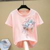 Streetwear Fivefive T Shirts Women Flowers Solid Appliques Beading Tops Female Summer Short Sleeve Plus Size Tees Cotton Clothes
