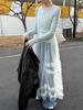 LUXI Korean Sweet Mesh See-Through Camisole Dress with Layered Blouse & Lace Long Skirt