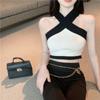 Pure desire chic sweet babes sexy short neck vest women wear contrasting color off the navel sleeveless top women ins tide