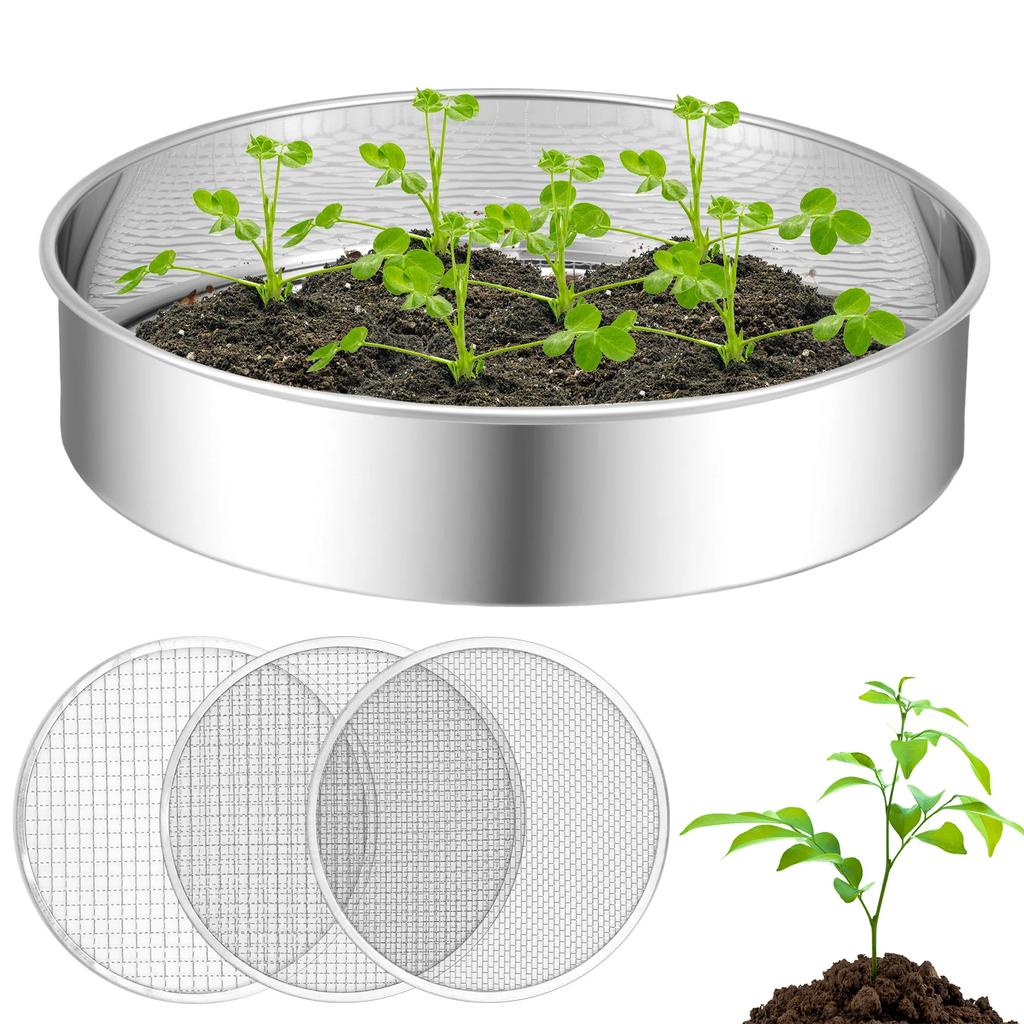 4/6Pcs Soil Sieve Set Stainless Steel Garden Soil Sieve with 3/6/9mm Filter Mesh Rust Resistant Compost Sifter Garden Accessory