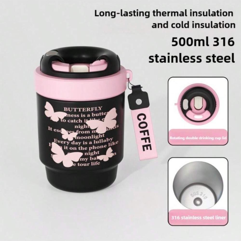 Cestovní hrnek na kávu, Odolný proti rozlití a úniku, Nerezová termoska s víčkem, Opakovaně použitelný, Vhodný pro horké i studené