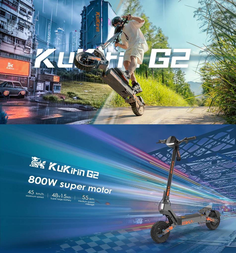 KuKirin G2 Electric Scooter 800W Motor Foldable Electric Scooter For Adult Top Speed 45Km/h Dual Disc Brakes 48V 15.6AH Max Load 120Kg Black