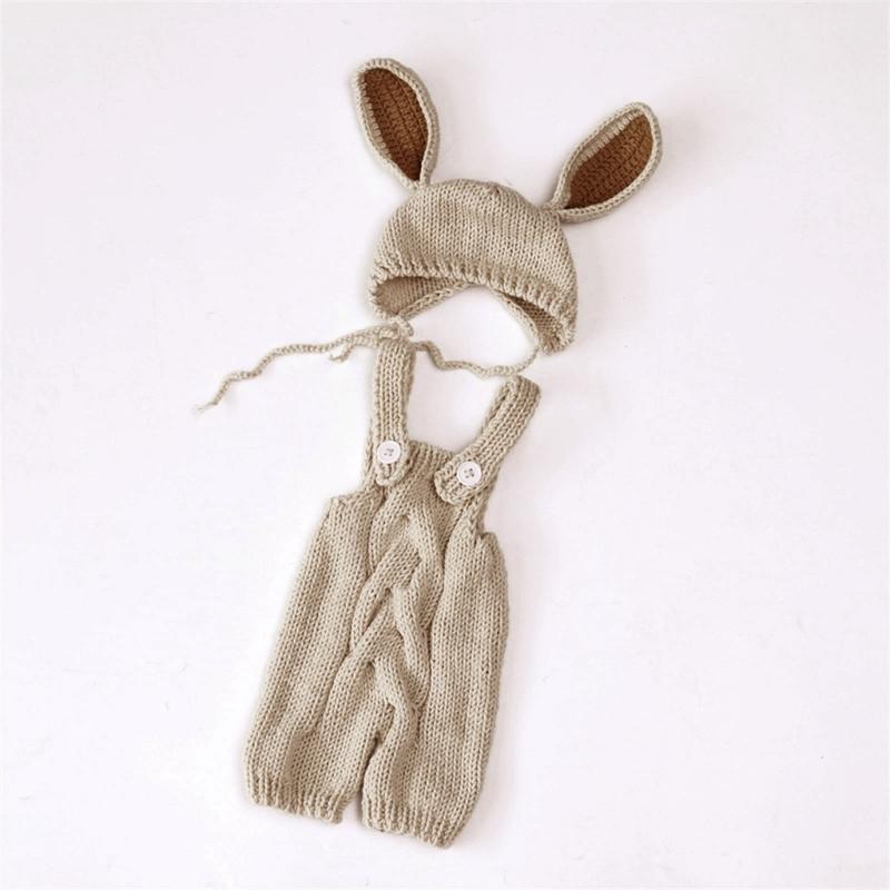 Baby Fotografie Kostüm für Säugling Hasenohren Hut Hosenträgerhose Neugeborene Fotoanzug Säugling Hautfreundliche Fotobekleidung