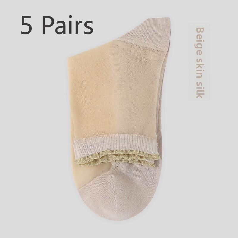 5 Pairs Lace Glass Stockings for Children Spring and Autumn Transparent Cotton Sole Anti-hook Crystal Socks Short Socks