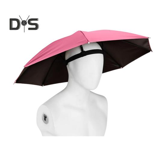 69CM UV Protection Umbrella Hat Hands-Free Sun Blocking Umbrella Hat with Elastic Headband Waterproof Kids Adults Outdoor Fishing Folding Umbrella