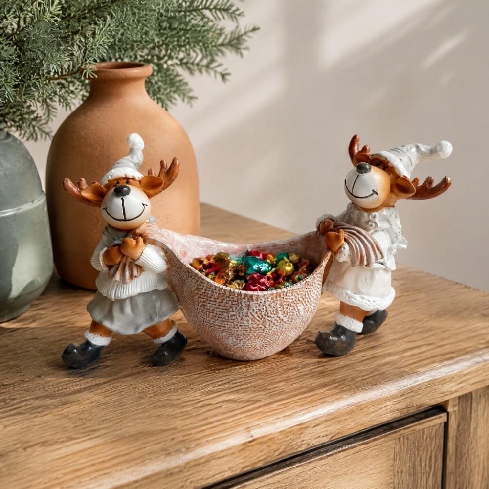 Resin Xmas Elk Decorative Bowl Cute Reindeer Ornament Jewelry Storage Tray Home Decoration