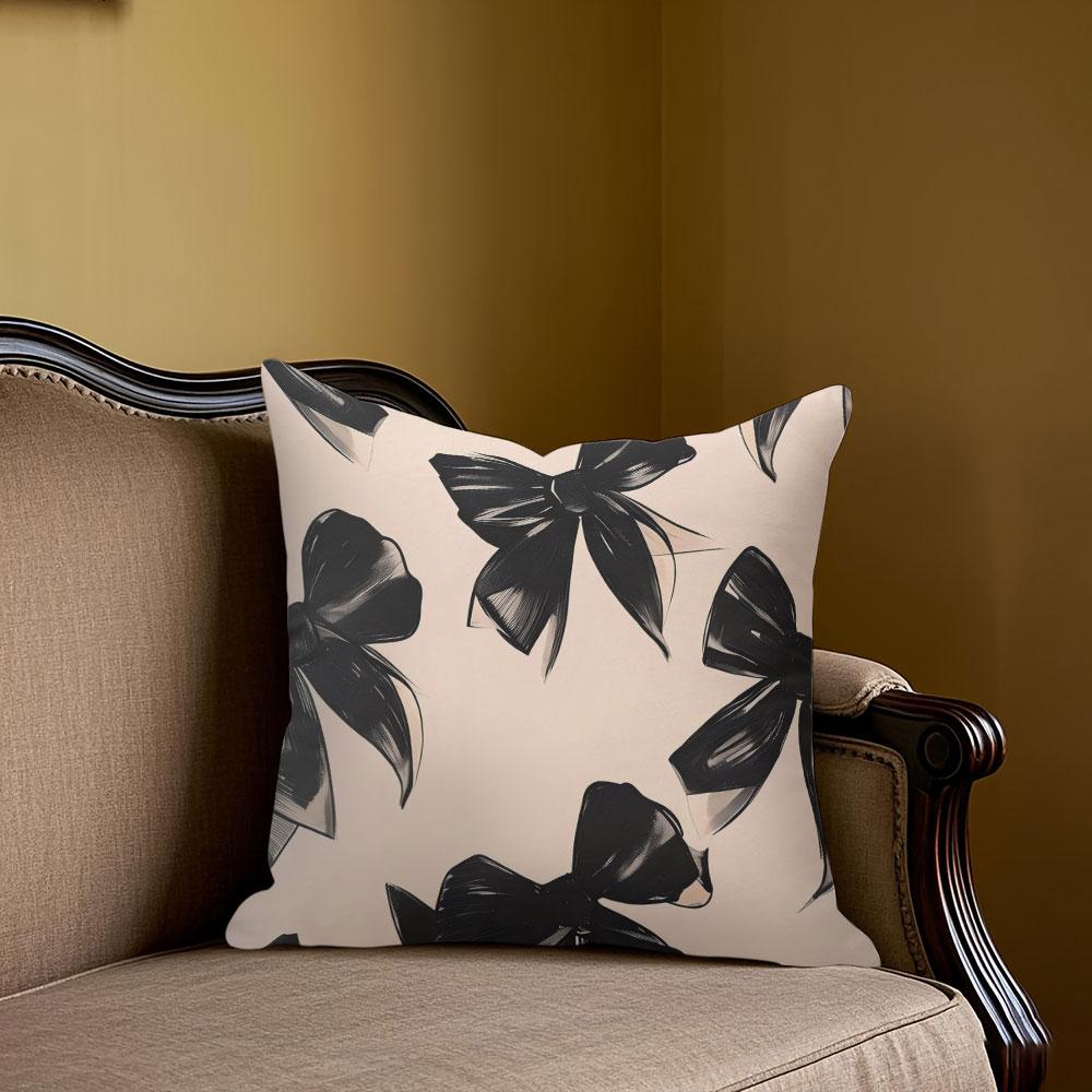 Jmg Clothing Unisex Chic Bows Square Jacquard Pillow Cover For Sofa Office Waist Cushion Cover Home Decorative Pillowcase