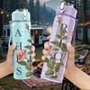 1PC Rose Flower Sketch Art 750ml sports water bottle leakproof straw lid outdoor office home