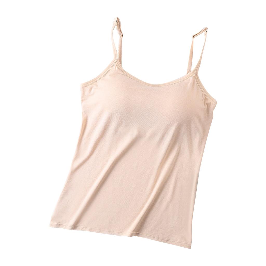 Women's  Tank Top With Integrated Bra Undershirt Adjustable Without Underwire Wide Straps Camisole Basic Cami Tanks Tops For Women