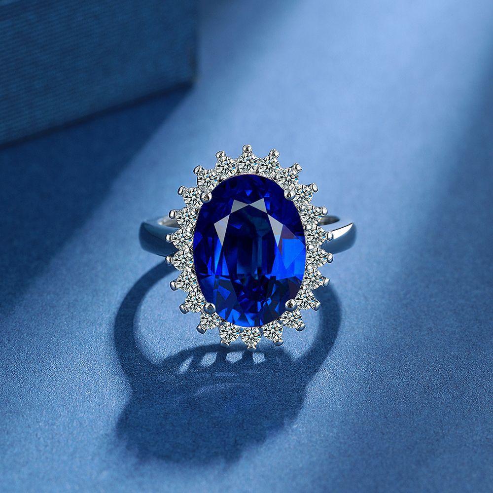 925 Sterling Silver Luxury Fashion Royal Blue Zircon Full Diamond Ring Birthday Anniversary Anniversary Party Gift