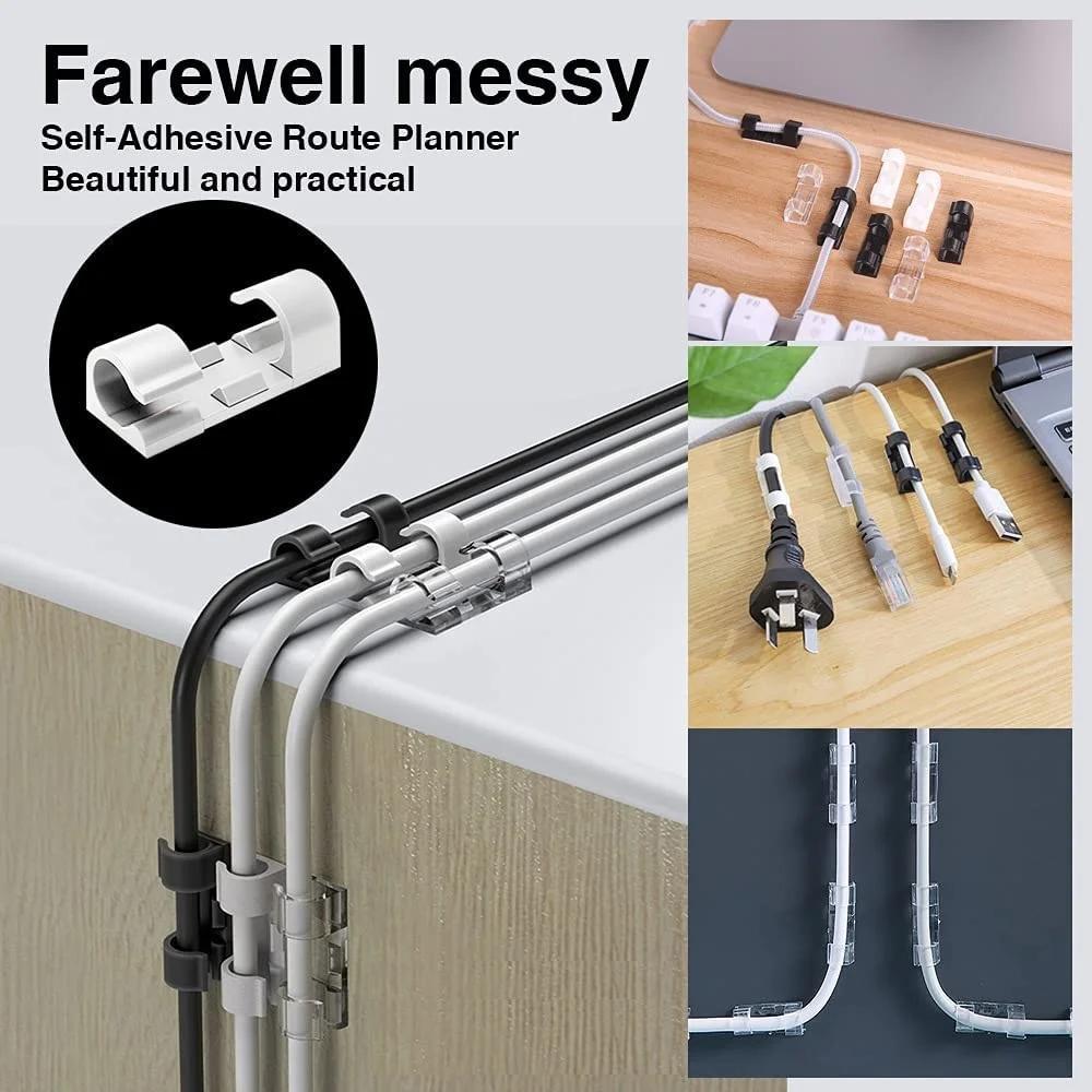 5/20pcs Transparent Self-Adhesive Cable Organizer Clips Wire Management For Home Desk Office Kitchen Wire Clamp Manager