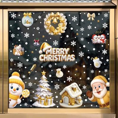 Christmas PVC Window Stickers Static Cling Removable Santa Claus Reindeer Snowflake for Home Glass Windows Decor