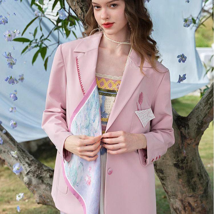 Purple Autumn Blazer Vintage Loose Fit Casual Suit Jacket with Pockets Floral Elegance