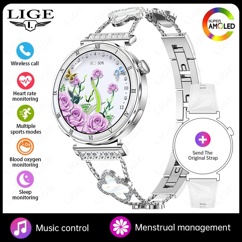 Voice Calling Smart Watch Fashion Diamond Lady Wristwatch AMOLED Always On Display Health Monitor Women Fitness Smartwatch