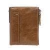Men Genuine Leather Double Zipper Wallet Cowhide Bifold Coin Purse Card Holder  Light Brown