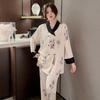 [White Tea Qinghuan] 11-year-old new printed pajamas for women's spring and autumn long-sleeved double-breasted ice and snow silk loungewear for women