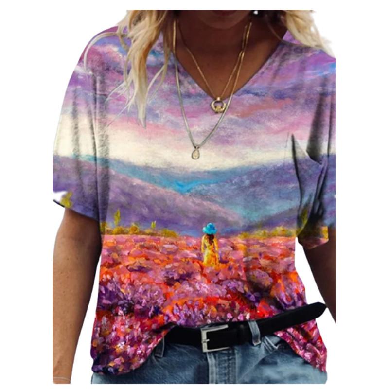 Street Top Fashion Spring Summer New Cartoon Animal Print V-neck Short Sleeved T-shirt Women 3d Tops