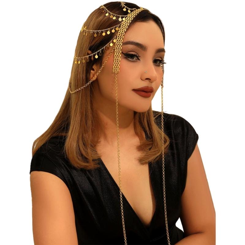 

Coin Tassels Head Chain Masquerades Dance Headpiece Original Handmade Chain for Festivals and Weddings
