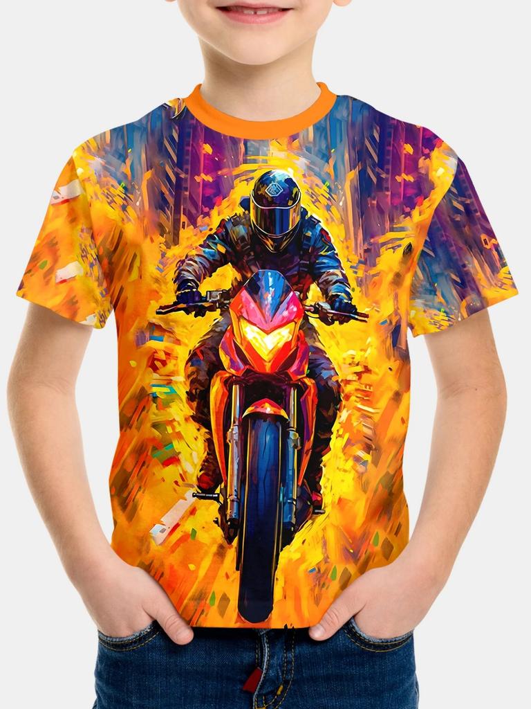 Children's T-Shirt Boy 3D Motorcycle Print T-Shirt for Boy Short Sleeve Top Active Outdoor Kids Girl T-Shirt Boy Child Tee Shirt