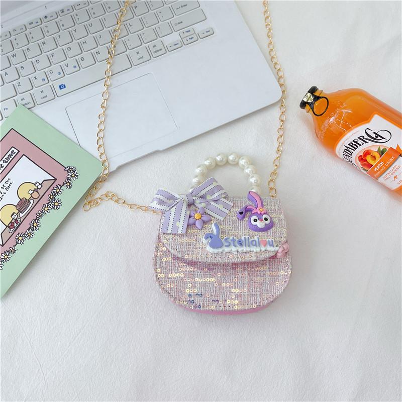 Cute Pu Leather Children's Handbag With Floral Sequins Princess Series Shoulder Bag For Toddlers