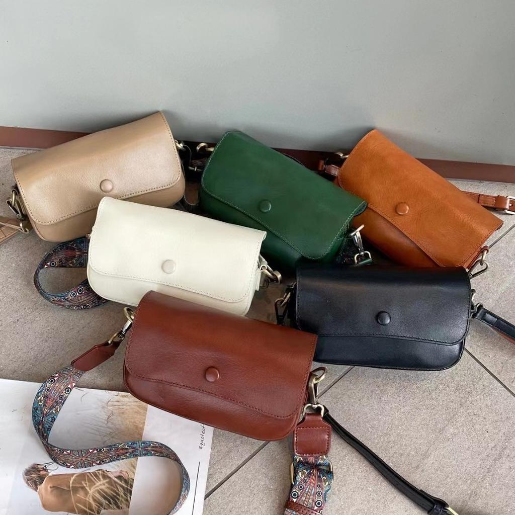 The First Layer Cowhide Small Bag for Women In Summer New Niche Retro Leather Shoulder Bag Temperament Versatile Crossbody Bag
