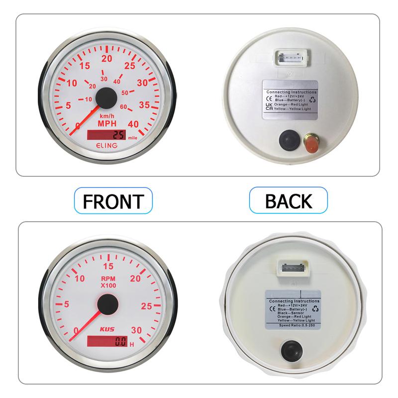 ELING 85mm 40 80 160 MPH Speedometer GPS Odometer Tachometer 3K 6K 8K RPM with LCD Hour Meter Red Yellow Backlights 12V 24V