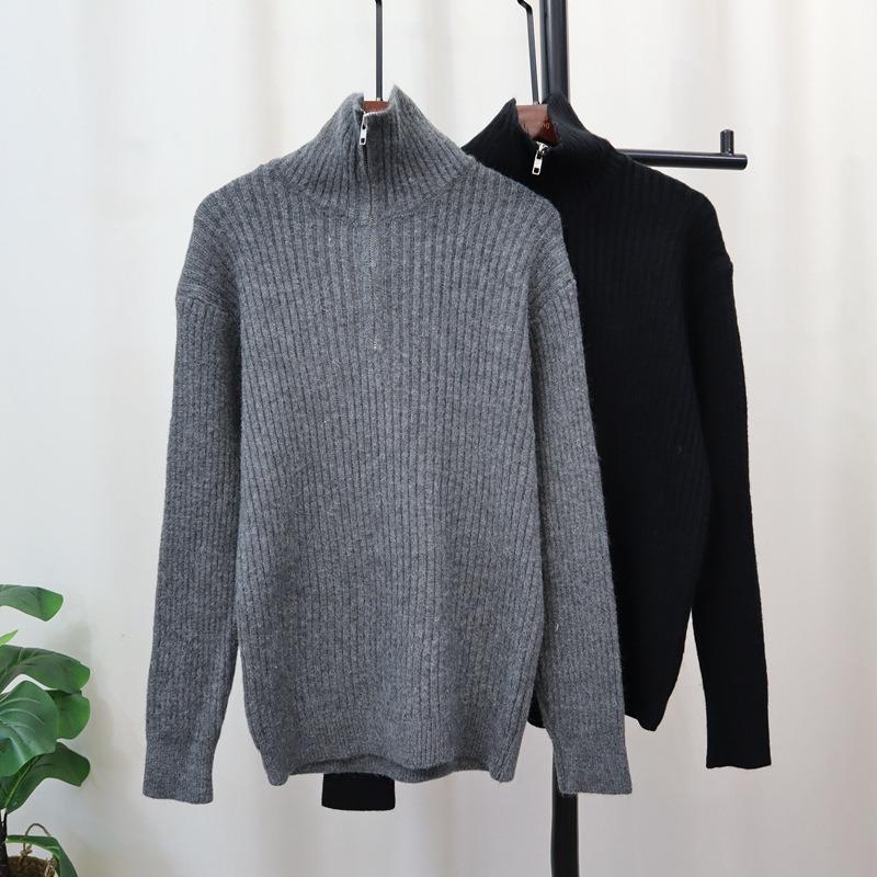 Autumn and winter new semi-zipper knitted sweater top design sense loose sweater pullover inside and outside women's wear