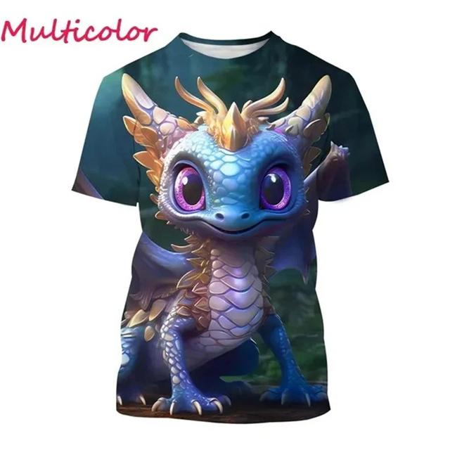 Graficzne koszulki z małym smokiem, zabawne, urocze zwierzę, koszulka z dinozaurem dla mężczyzn, ubrania, prezenty dla dzieci ze smokiem, t-shirt casual dla chłopca, topy