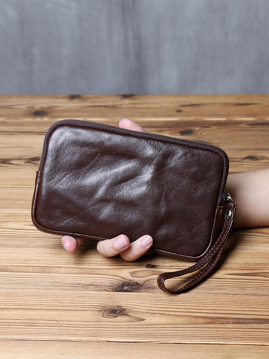 

NZPJ Vintage Genuine Leather Men s Wrist Wrap Head Layer Cowhide Women s Wallet Leisure Mobile Phone Bag Bank Card Zipper Wallet