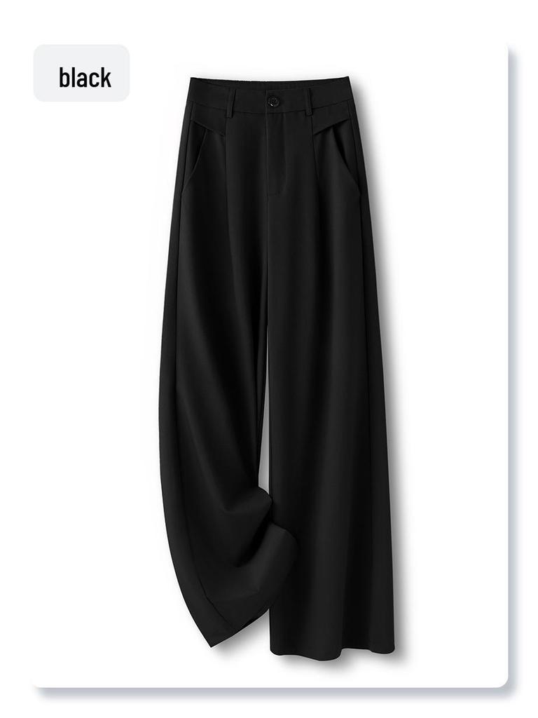 Women's 2025 High-Waist Black Wide-Leg Pants: Elegant, Casual, Straight-Leg Fit for Spring