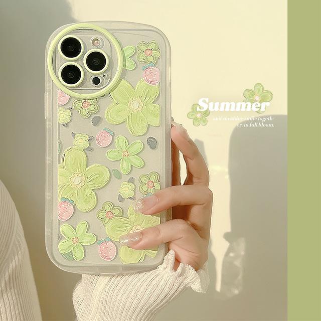 Art Wavy Blue Flower Strawberry Cute Silicone Soft Back Case For Iphone 14 X Xr 7 8 Plus 13 Promax 11 12 Mini Xsmax Phone Capa
