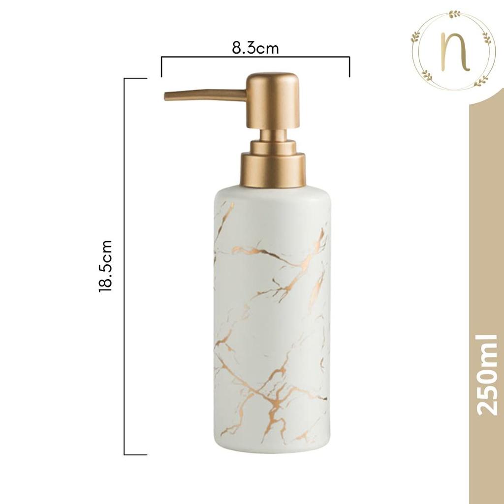 Ceramic Shampoo Dispenser for Bathroom (250 Ml) - Handwash Dispenser Bottle with Pump for Kitchen - Liquid Soap Dispenser for Wash Basin