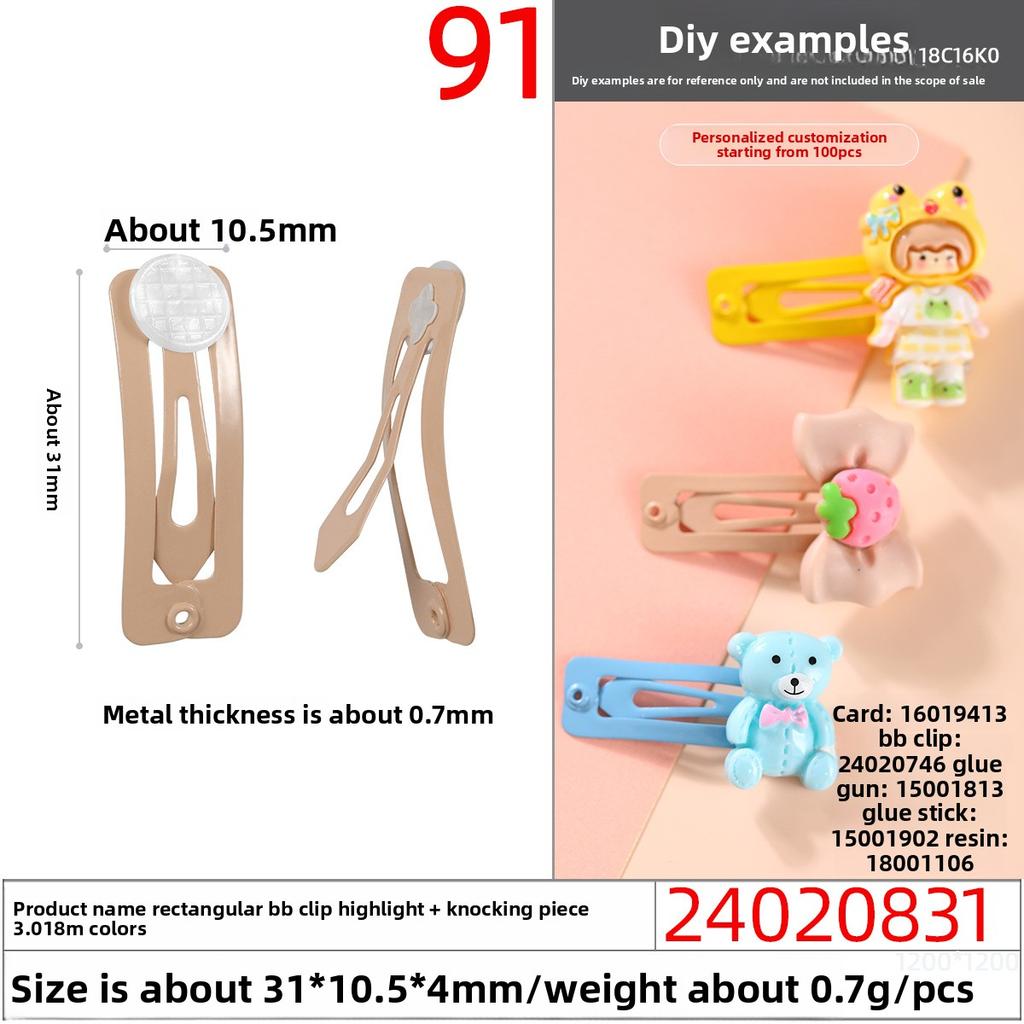 Mini Quadrat Pulverbeschichtet Hochglänzend Bb-Halter Niedlicher Kinder Macaron Bunter Bye-bye-Halter Handgefertigtes Haaraccessoire