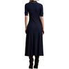 Polo Ralph Lauren Ribbed Embroidered Midi Short Sleeve Dress Women Dresses Navy-Blue 200957638-001