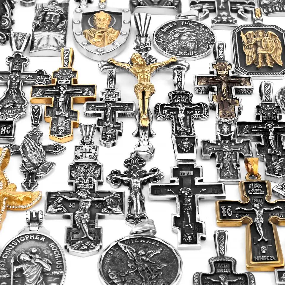Edelstahl Jesus Kreuz Anhänger Wikinger Halskette Herren Schild Drachentöter Amulett Anhänger Nikolaus Jugend Schmuck