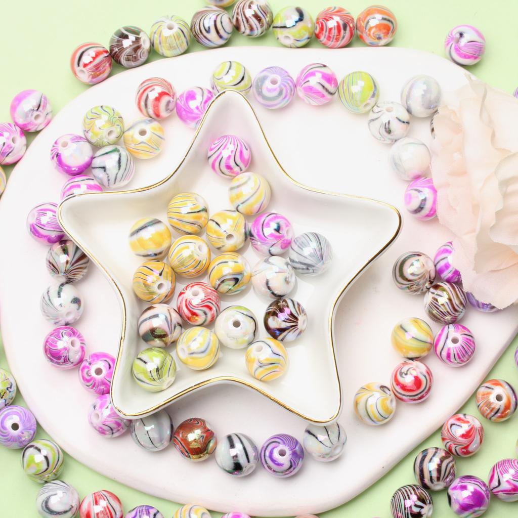 10/12/14mm 20/10/5Stk Acryl Lose Gemischtfarbene Perlen Für DIY Anhänger Halskette Armband Schmuckherstellung Streifen AB Zubehör