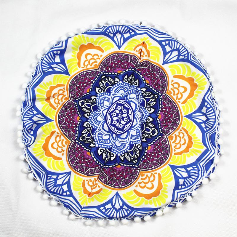 

43cm Round Bohemian Mandala Pattern Cushion Cover Indian Elephant Printed Pouf Retro Tapestry Cover Meditation Floor Pillowscase 43cm
