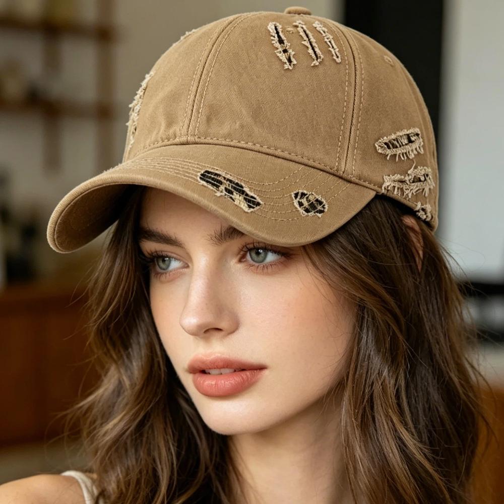 New Style Women's Vintage Distressed Baseball Cap Leopard Print Ripped Sun Hat Casual Streetwear Outdoor Cap