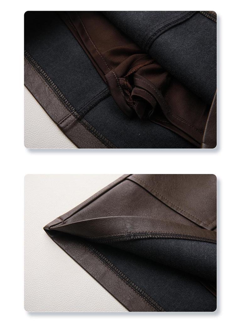 Coffee-Colored PU High-Waisted Mini Skirt, Slimming A-Line Midi, Autumn/Winter 2024 Women's Hip-Hugging Style.