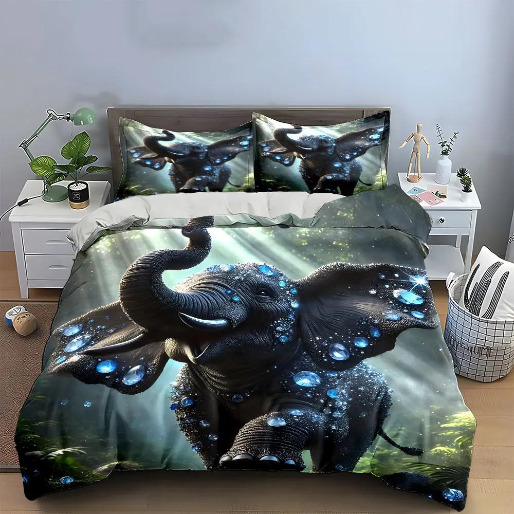 Sparkling Elephant Decor Set Soft Comfortable Duvet Cover Bedding Set Included 1*Duvet Cover & 2*Pillowcases gift