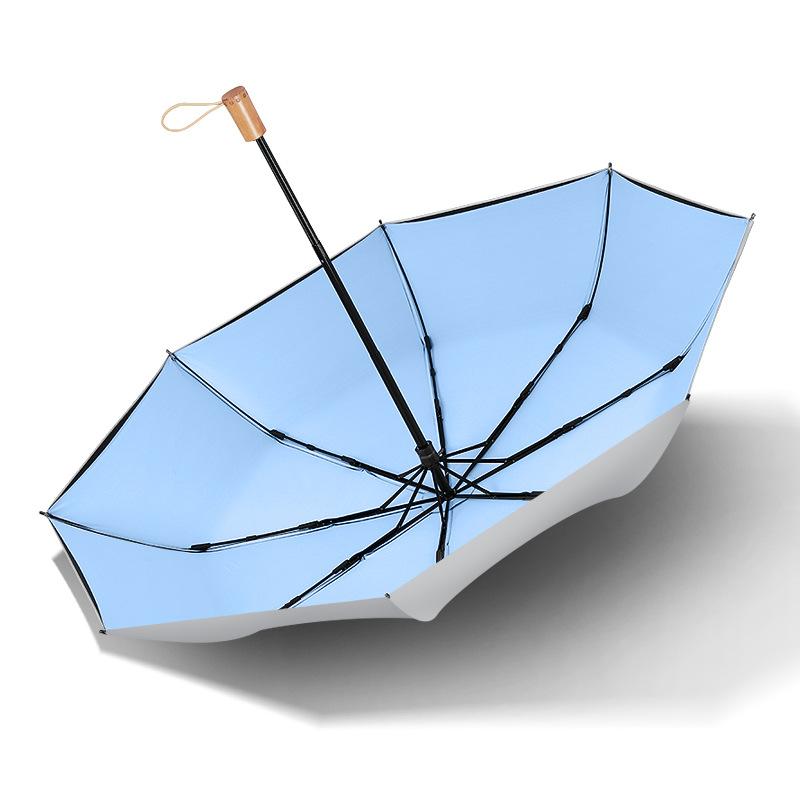 Titanium silver 8K three-fold umbrella sunscreen parasol small fresh sunscreen UV protection women's weather and rain umbrella solid wood handle