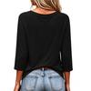 Women's V Neck 3/4 Sleeve Christmas Print Pullover Top Casual Holiday Shirt