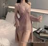 Plus Size Sexy Lace & Tulle Lingerie Set with Camisole, Nightgown, and Robe